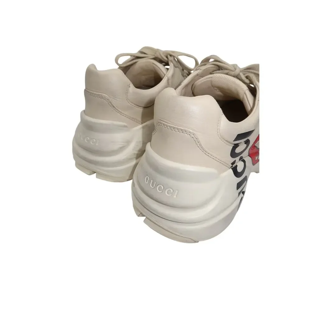 Gucci Rhyton Ivory Leather Mouth Print Lace-Up Sneakers Men's Size 5.5 US 6.5